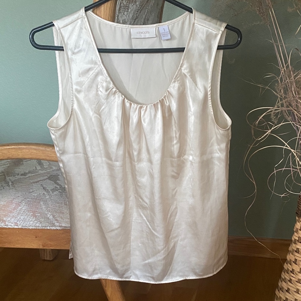 Chico's Cream Satin Sleeveless Dress up Top - size 1